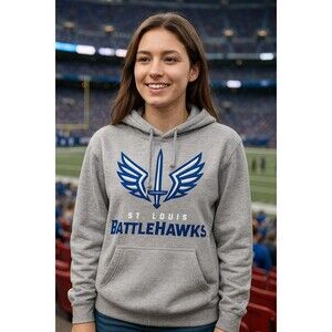 NWT St. Louis Battlehawks XFL Hoodie Ladies Large Gray Athletic Pullover